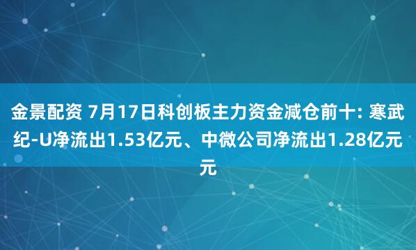 金景配资 7月17日科创板主力资金减仓前十: 寒武纪-U净流出1.53亿元、中微公司净流出1.28亿元